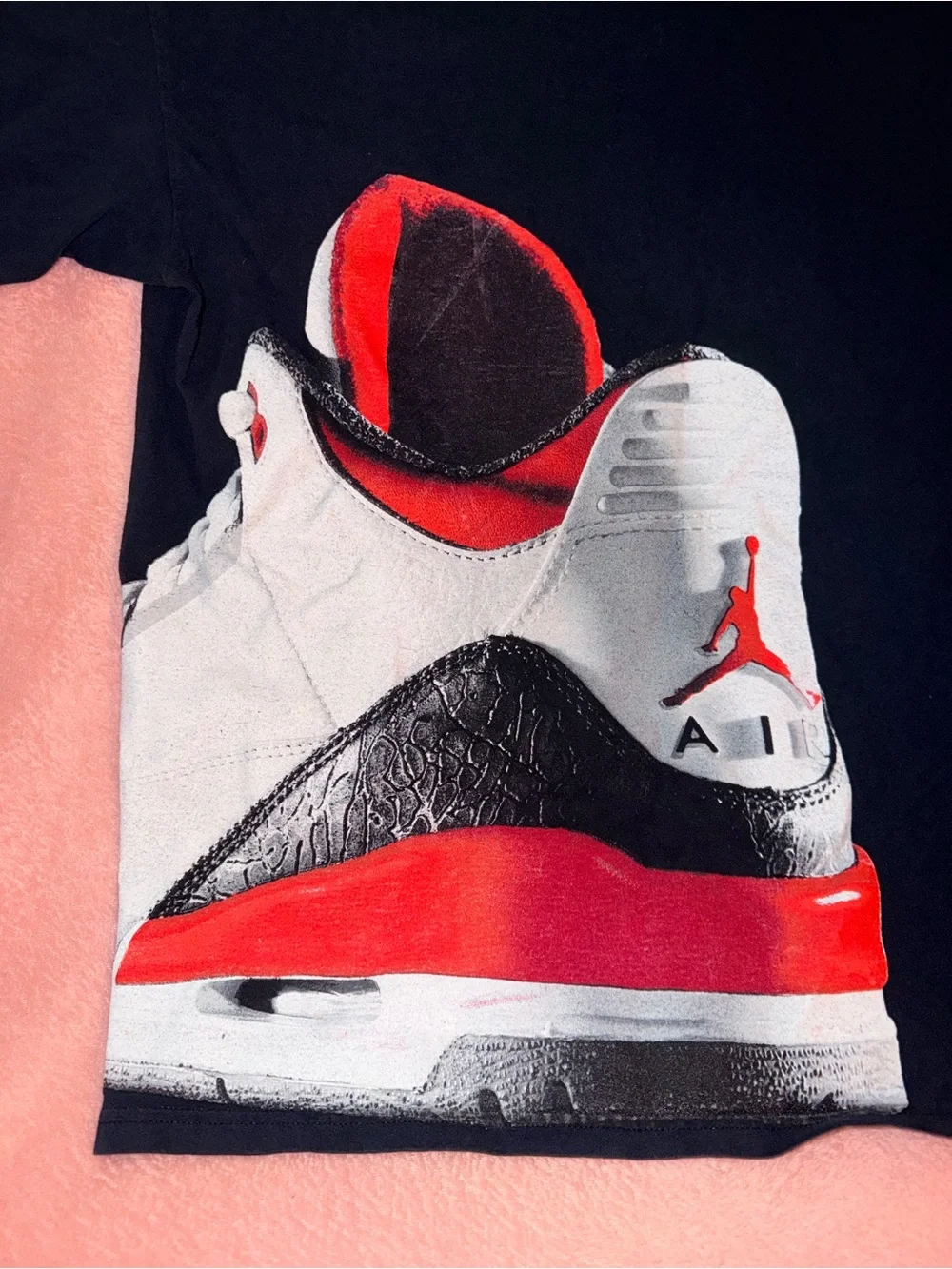 Vintage Y2K Jordan 3 Fire Red Shirt Mens XXL Mega Print Sneaker Tee Black